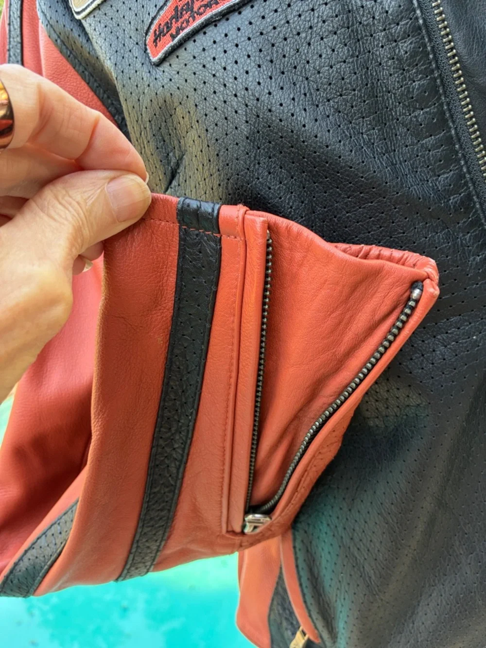 Genuine Harley-Davidson Black Rust Leather motorcycle riding Jacket exc cond L - Picture 9 of 16